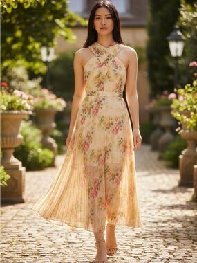 Ted Baker Amerah Cross Front Pleated Midi Dress